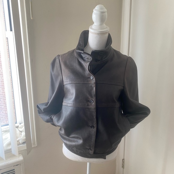 FARHI leather jacket;  button up lined and pockets - Picture 5 of 15